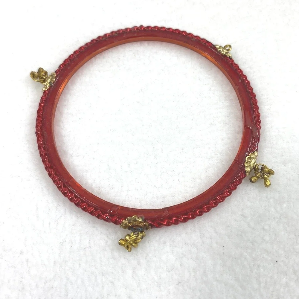 Unbranded Bangles‎ Womens OS Red Gold Tone Rhinestone Stackable Ethnic Bollywood